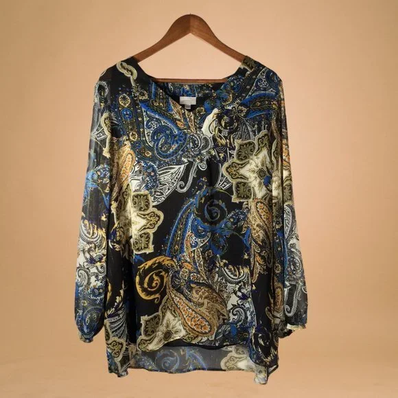 Avenue Blouse Blue Paisley Blouse Size 18/20 - Picture 1 of 8